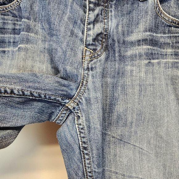 Express Straight Jeans Womens Size 12 34x26 Whiskered Button Fly Steampunk 2009 - Picture 5 of 12